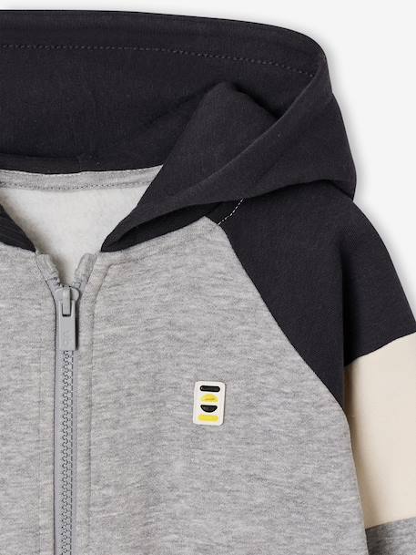 Sweat zippé garçon capuche coloblock bleu moyen+bordeaux+gris chiné+ocre+vert 12 - vertbaudet enfant 