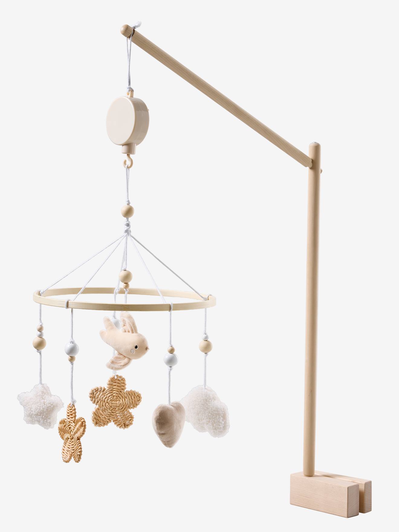 Mobile musical en bois et rotin beige (Vertbaudet) - Image 2