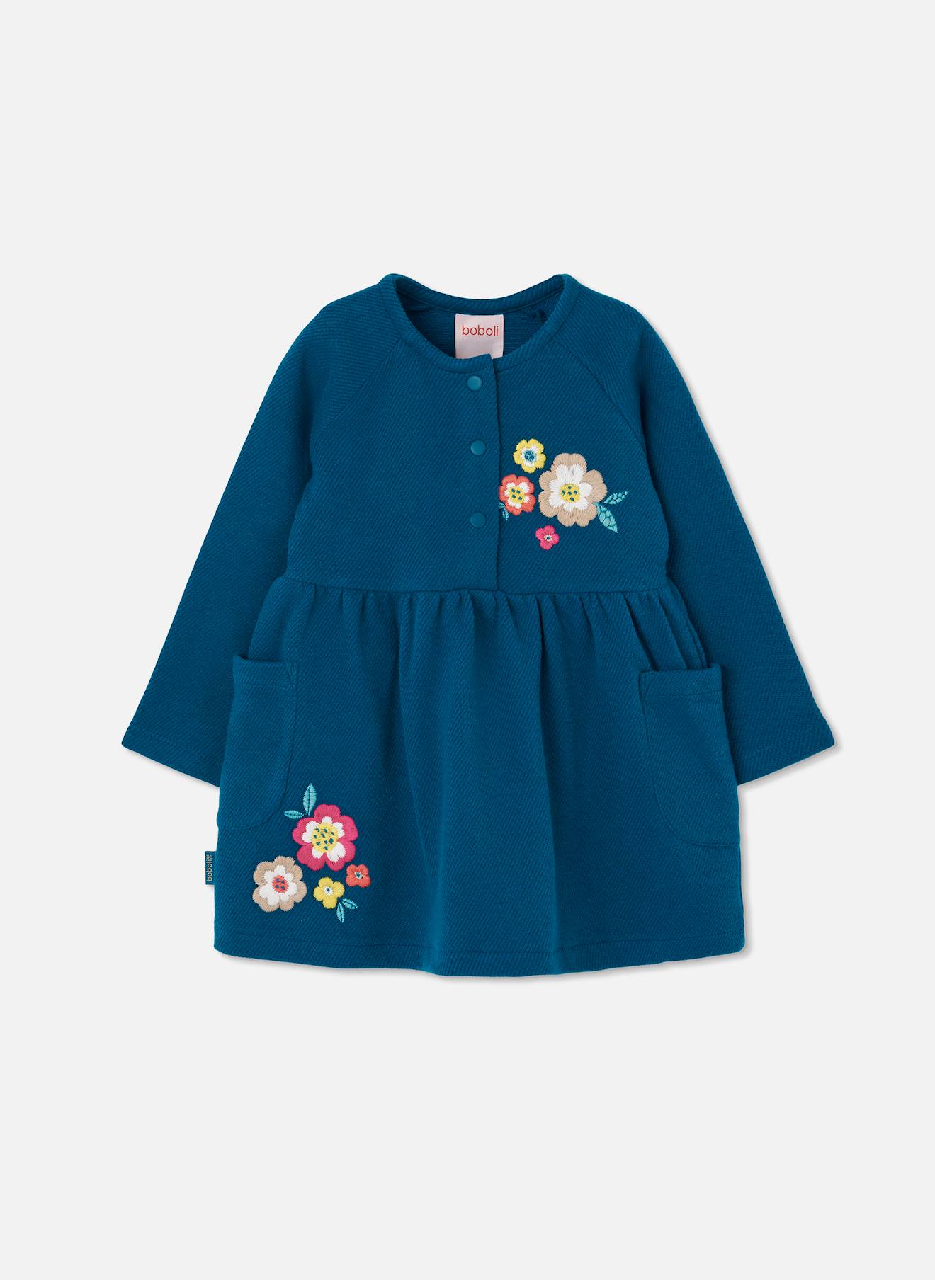 Robe Maille Imprime De Fleurs Bleu 40$