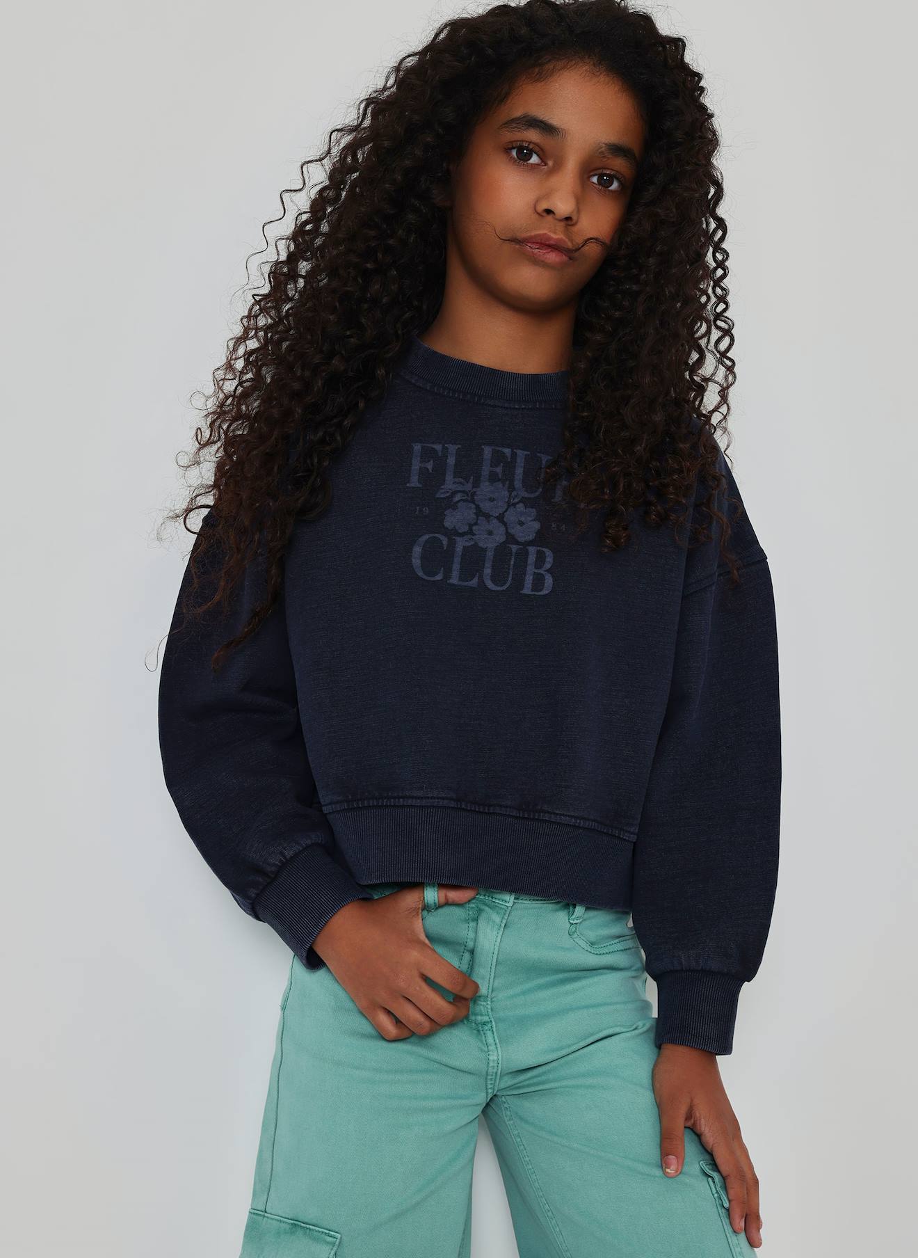 Sweat-shirt Fille Molleton Imprim Fleurs Bleu 36$