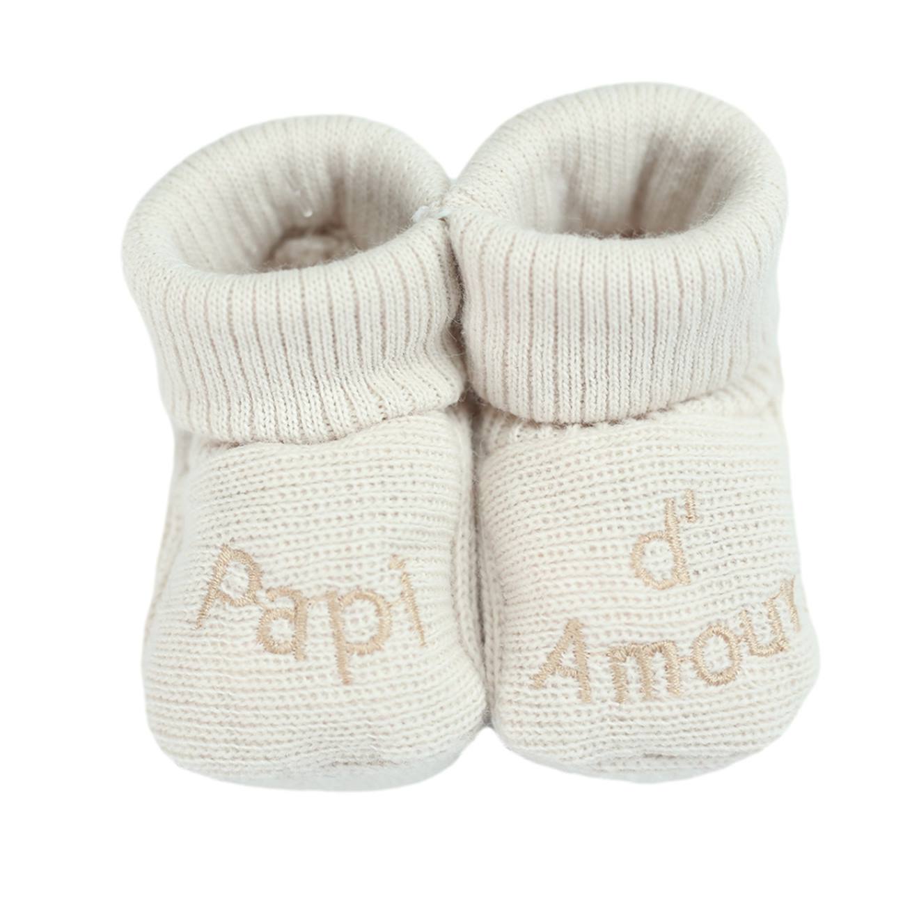 Chaussons Bébé Avec Broderie Papi D'amour #e0cda9