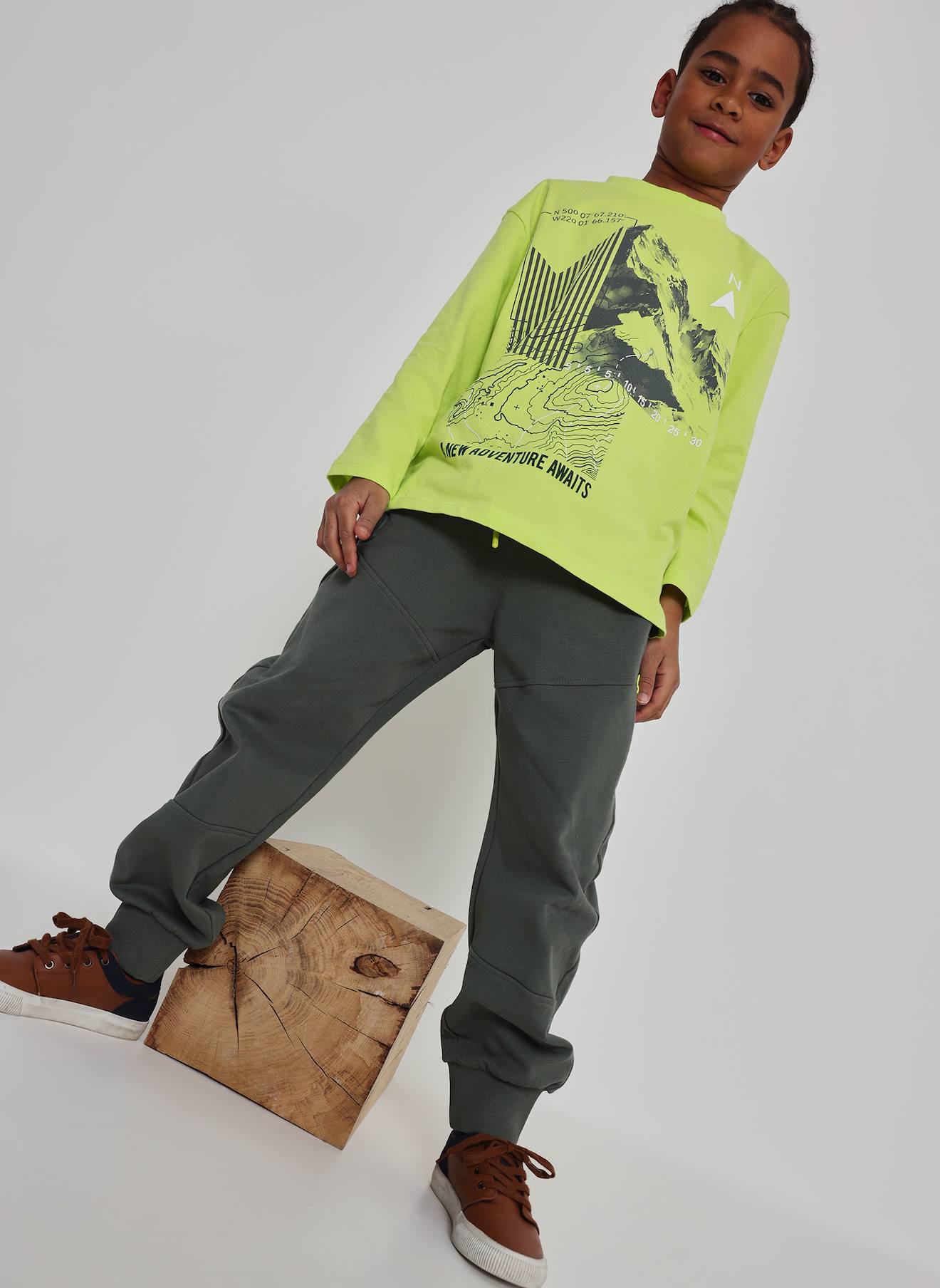 T-shirt Garçon Maille Imprimé Montagne Vert
