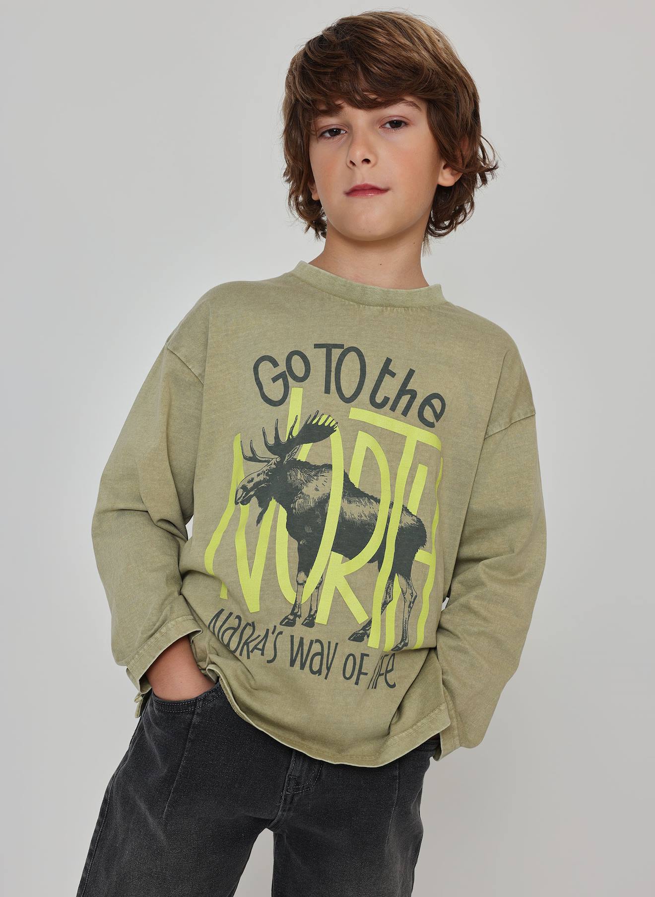 T-shirt Garçon Maille Imprimé Élan Vert