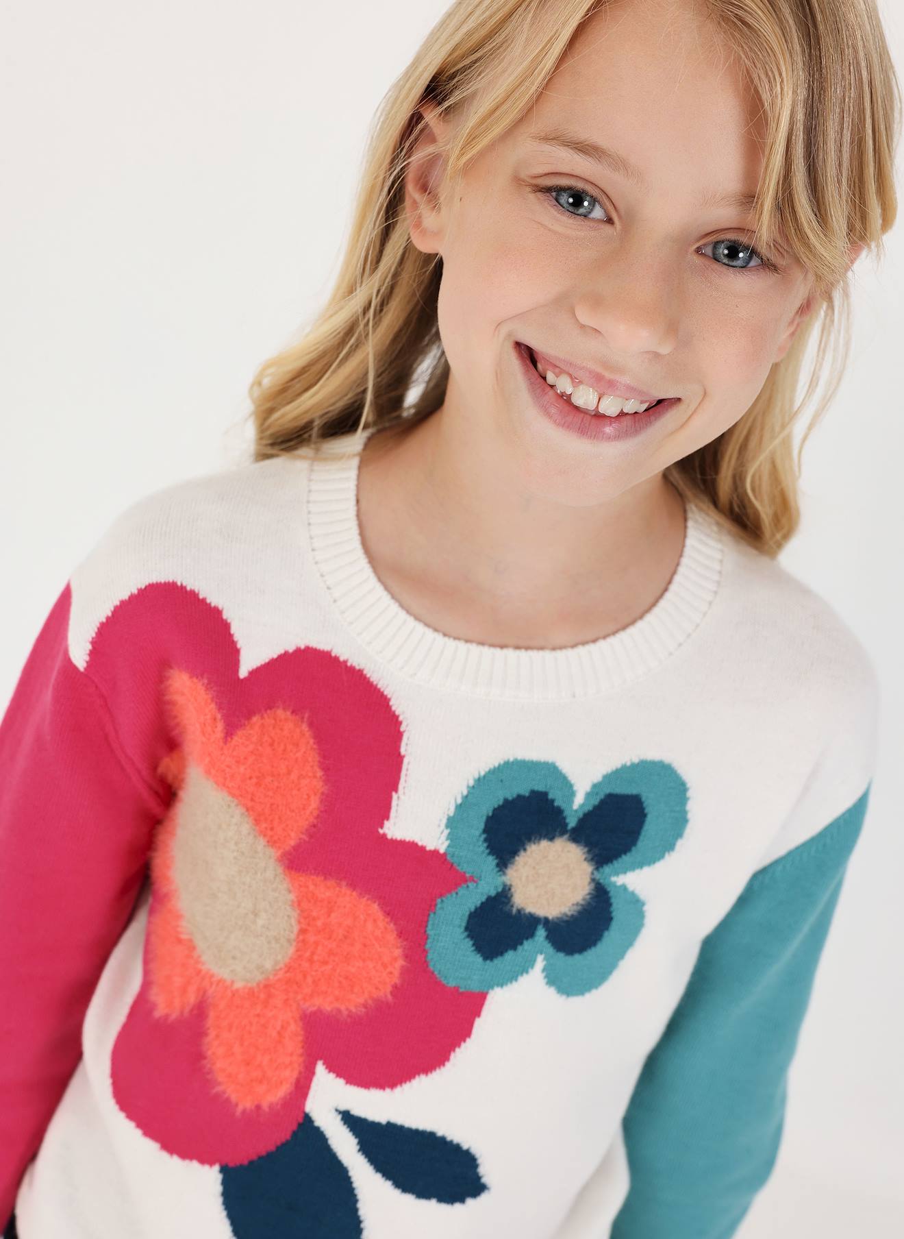 Pull Fille Imprim Fleurs Blanc 43$