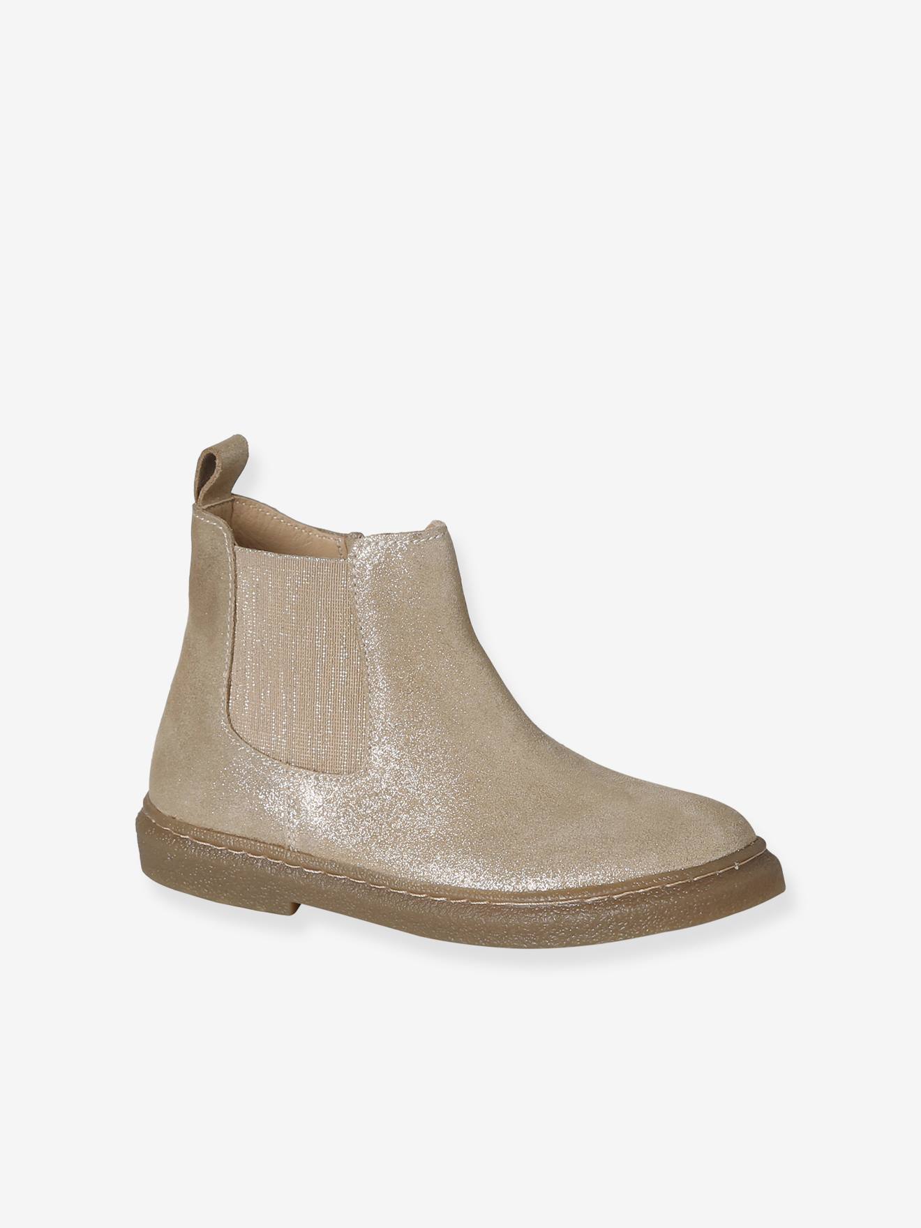 Boots enfant en cuir zippes jaune dor 45$