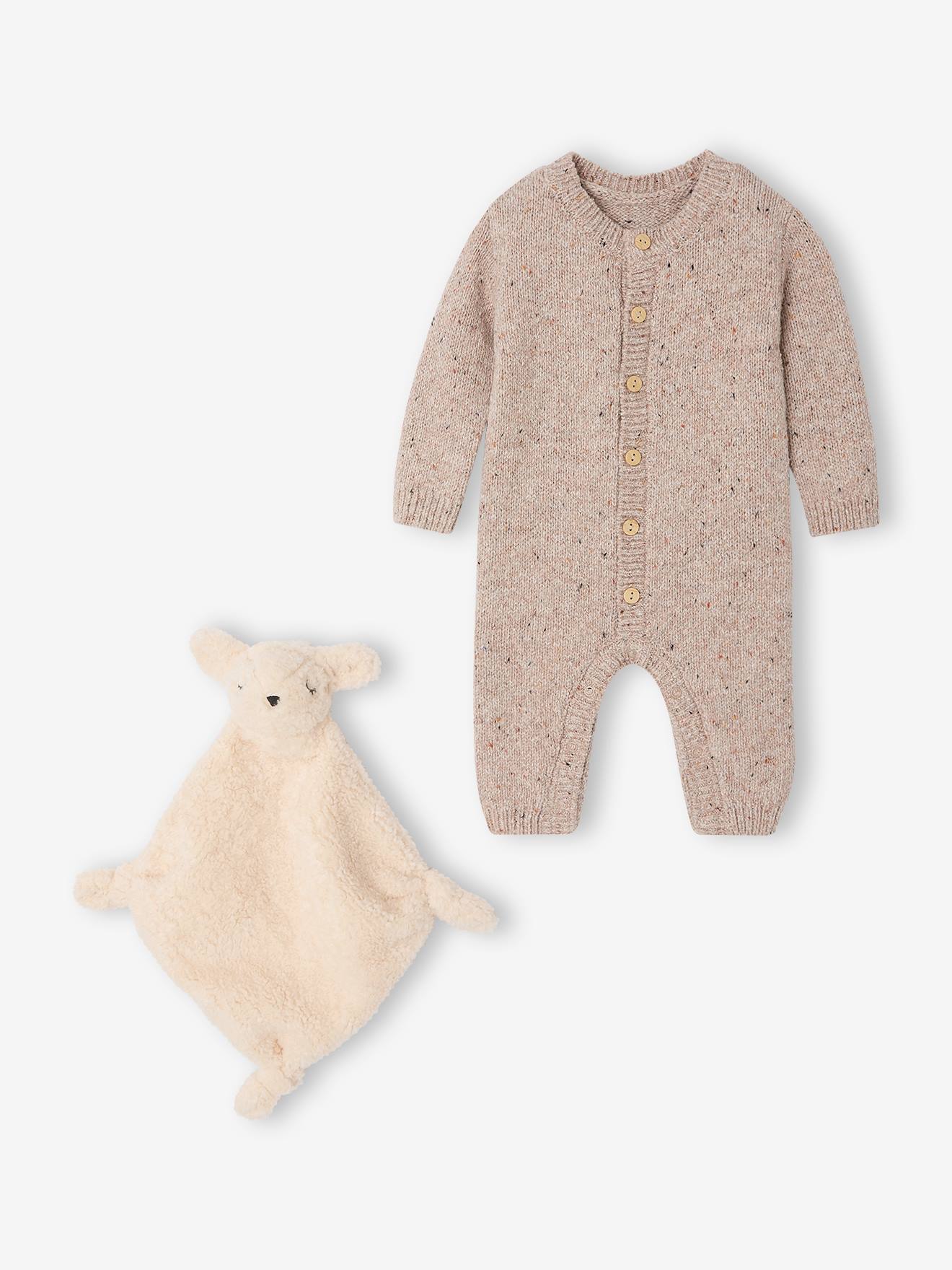 Ensemble combinaison et doudou naissance beige chiné
