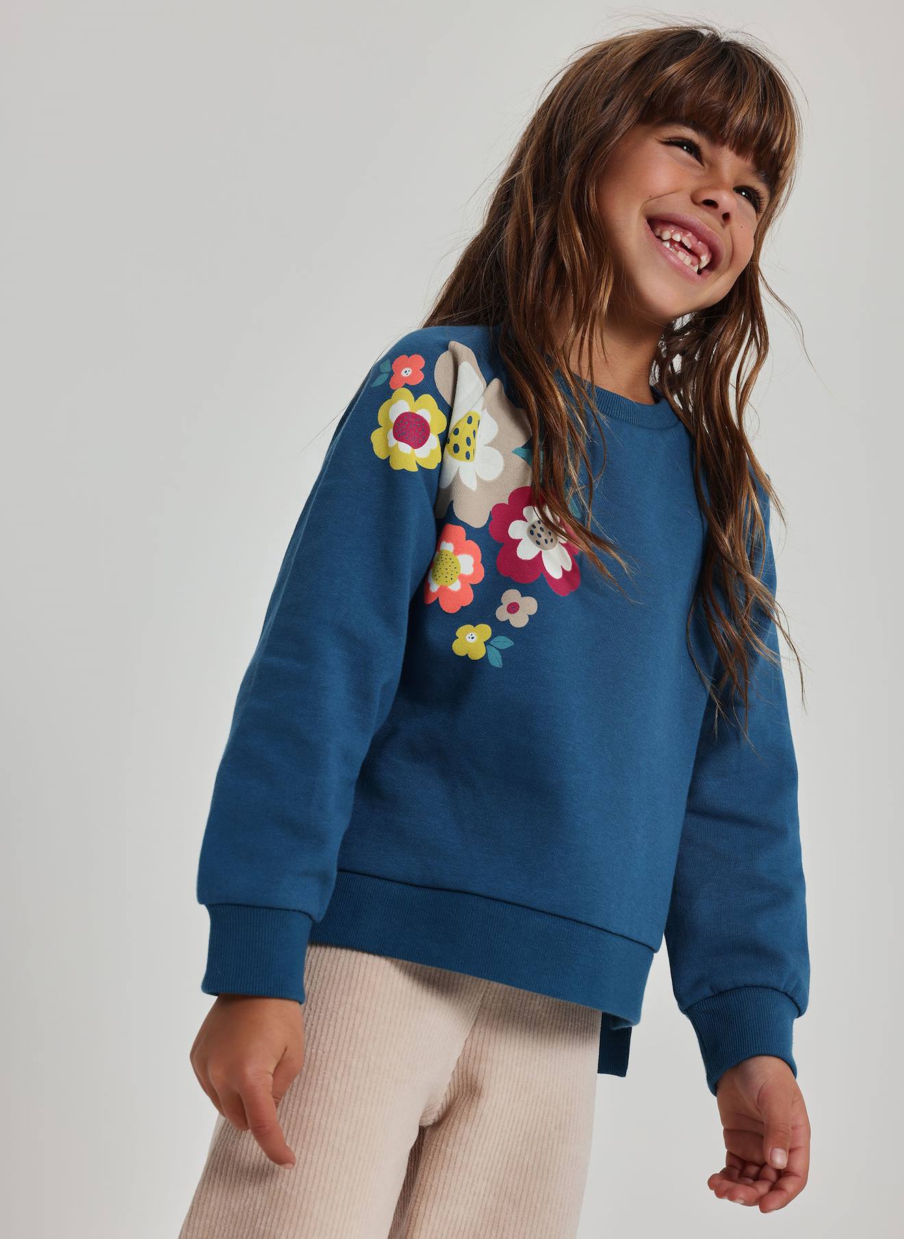 Sweat-shirt Fille En Molleton Imprim Fleurs Bleu 36$