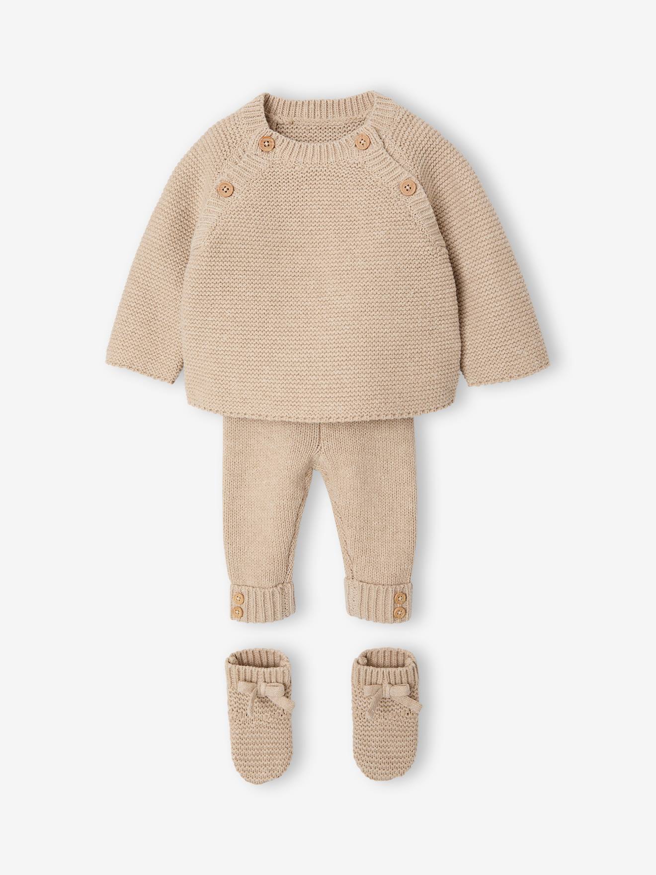 Ensemble 3 pièces naissance mixte beige chiné