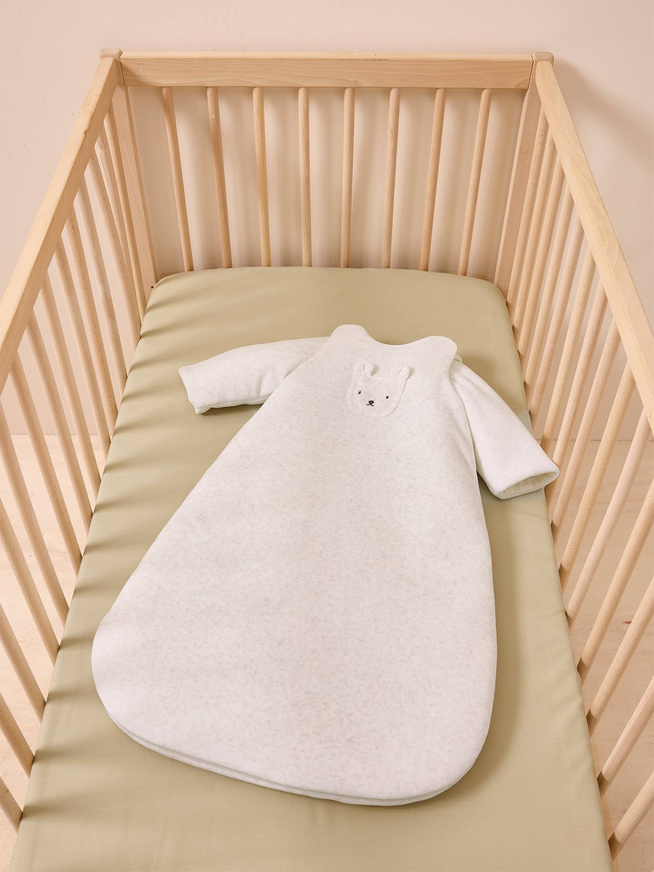 Gigoteuse velours manches amovibles` beige chiné (Vertbaudet) - Image 2