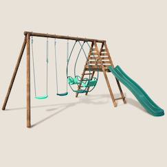 Jouet-Jeux de plein air-Portique en bois rond 3 agrès avec face à face et toboggan narcisse