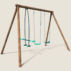 Jouet-Jeux de plein air-Portique en bois rond 3 agrès avec face à face polo