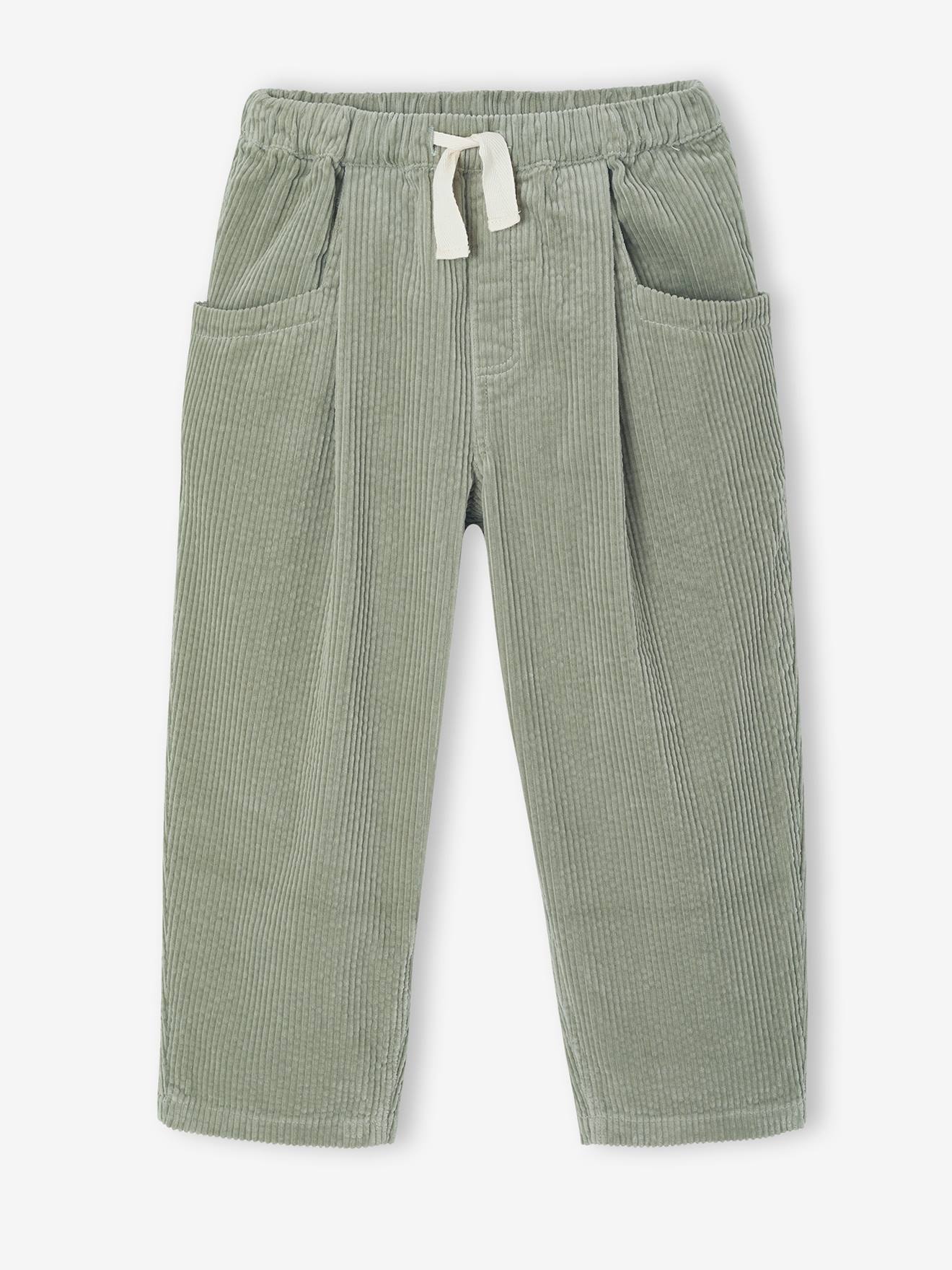 Pantalon fille velours forme loose vert de gris Pantalon fille velours forme loose vert de gris