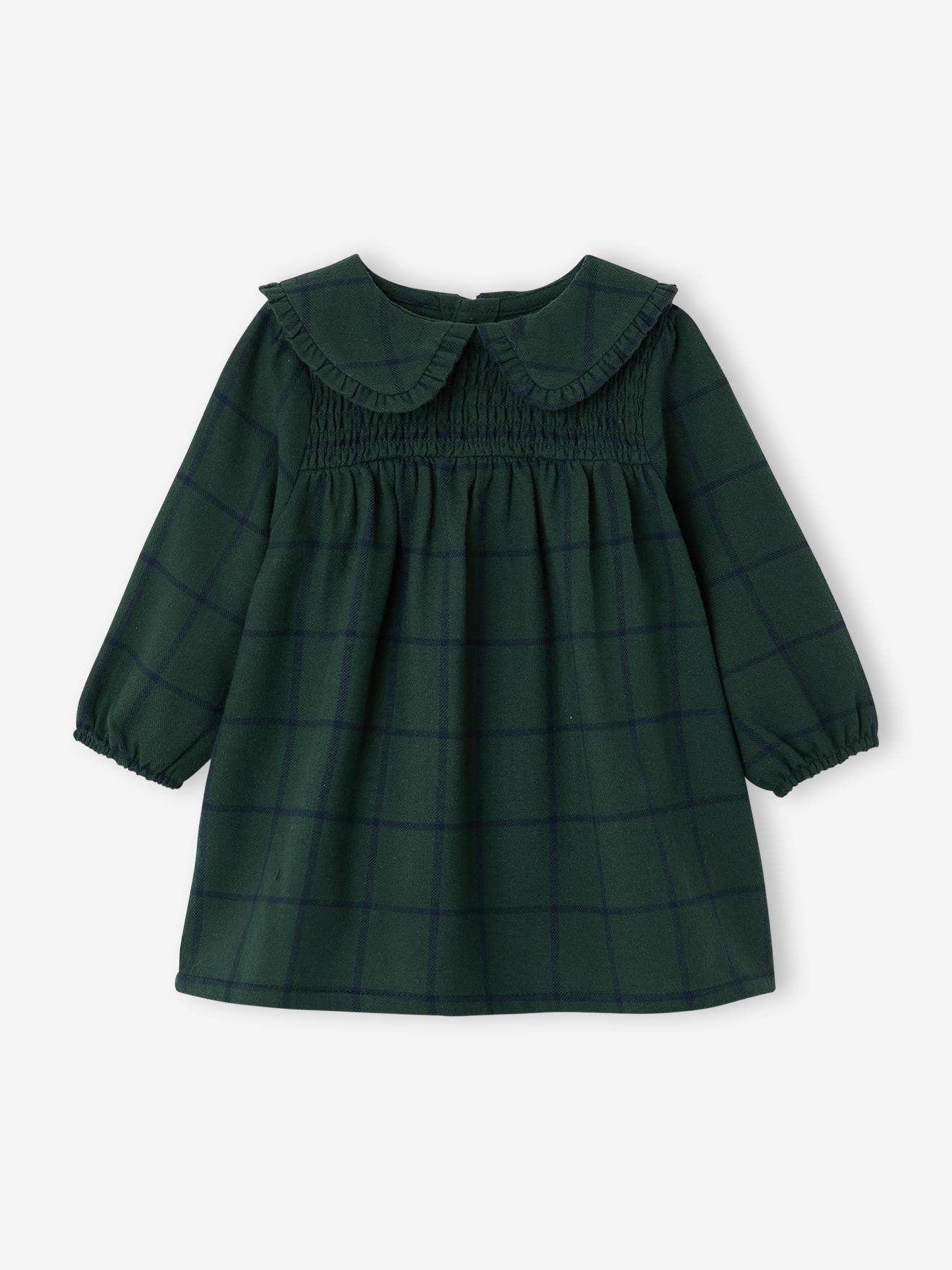 Robe bébé en flanelle vichy vert