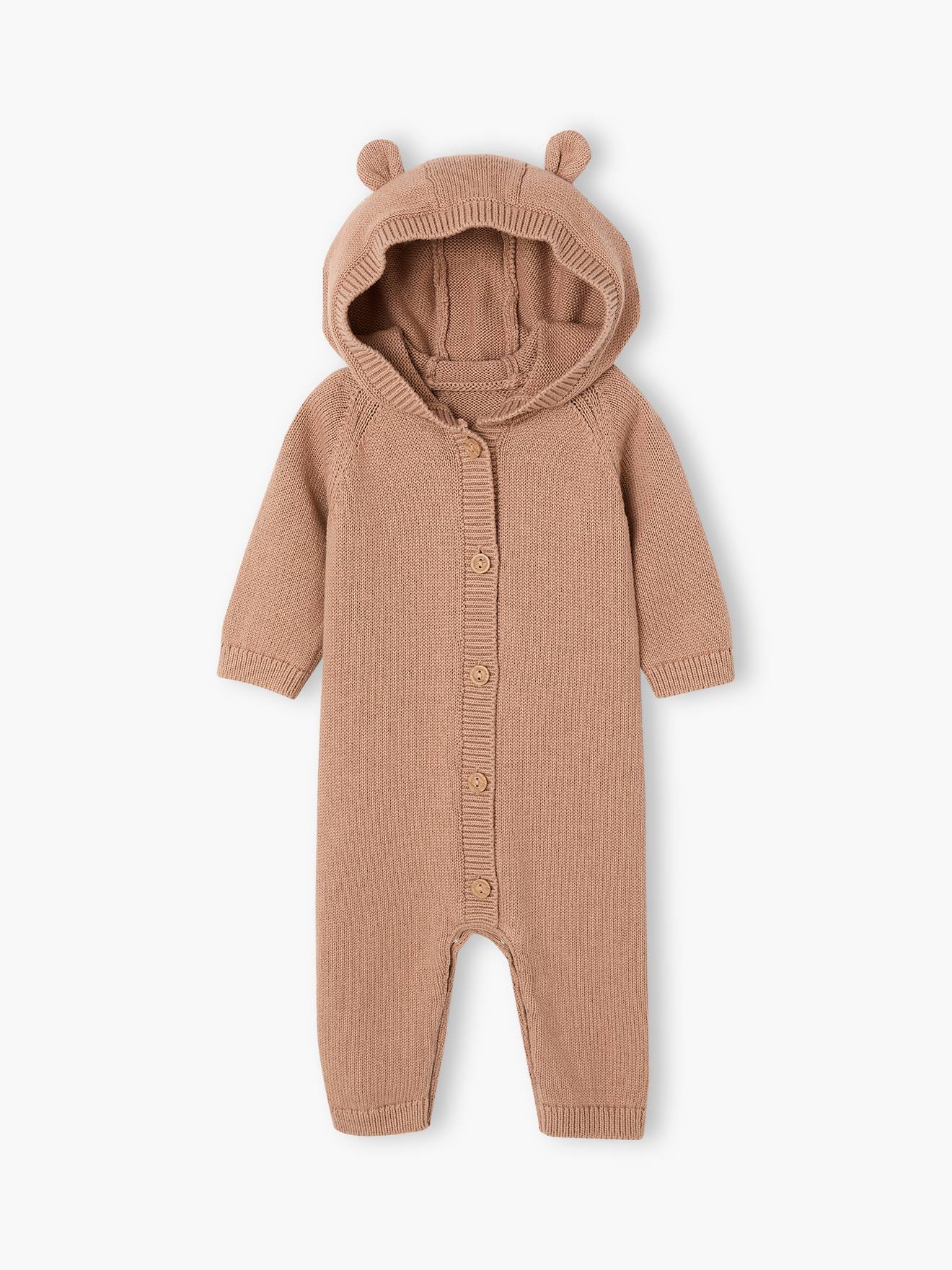 Combinaison bébé à capuche manches longues beige