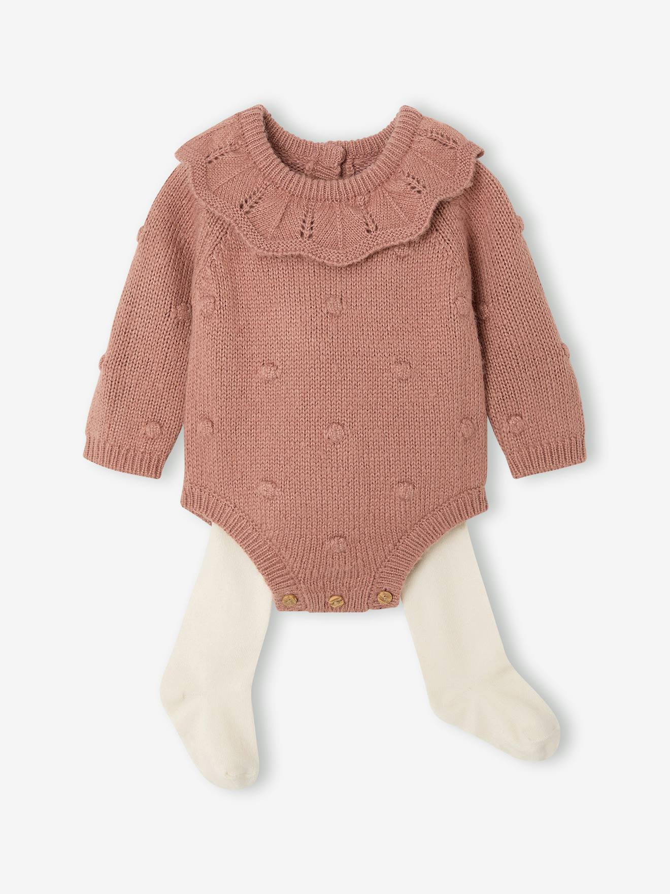 Ensemble barboteuse et collants naissance blush