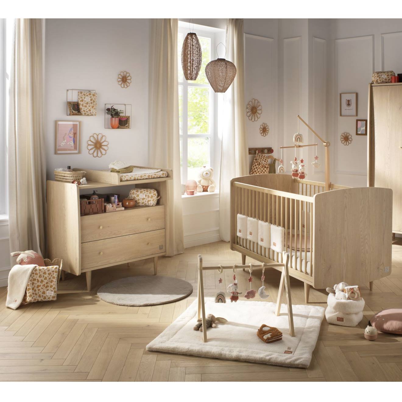 Chambre Bébé Duo Évolutive My Love, Lit 140x70 Évolutif Et Commode À Langer 2 Tiroirs - Chêne Vintage - My Love Marron
