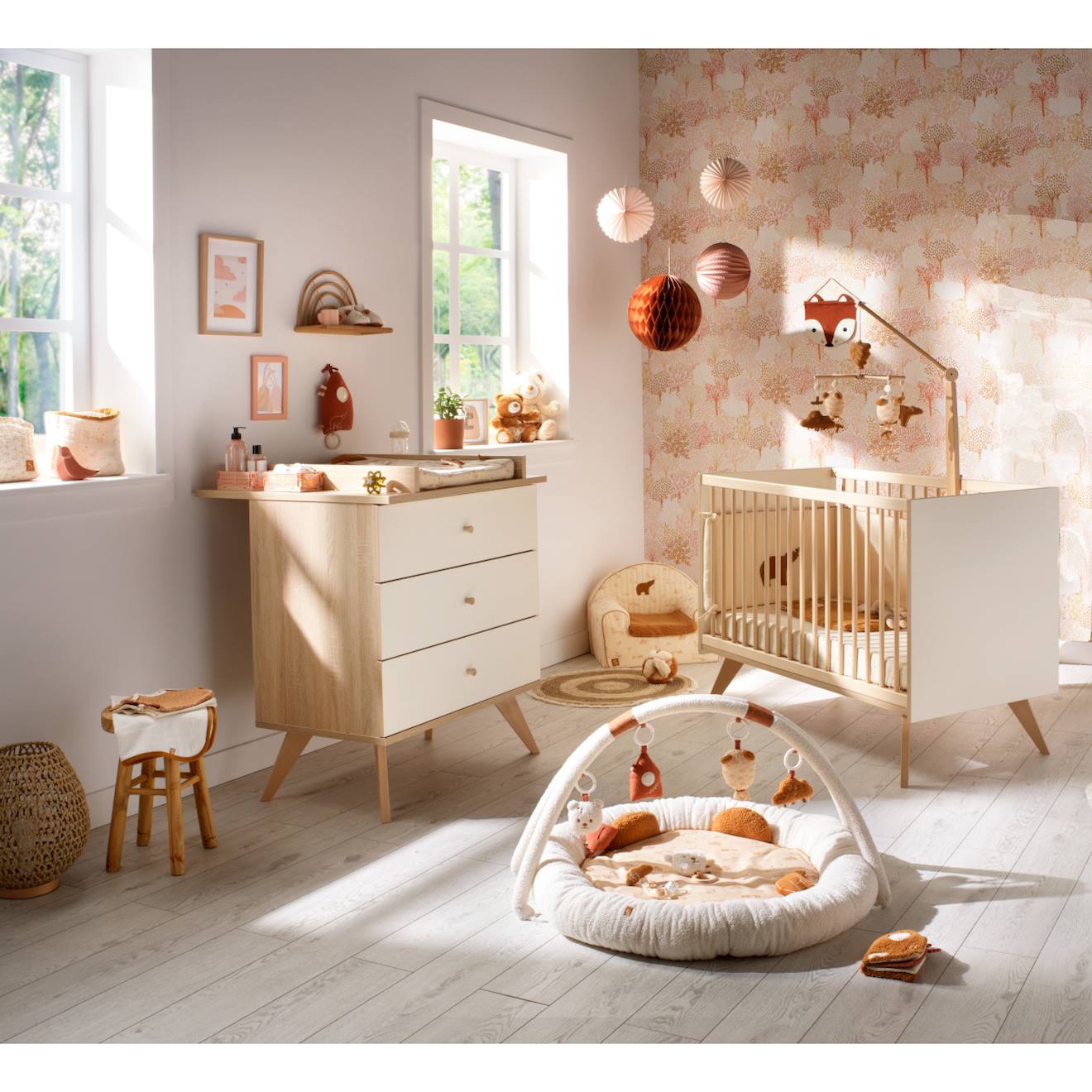 Chambre Bébé Complète , Lit 120x60 Et Commode À Langer - Camille Vanille