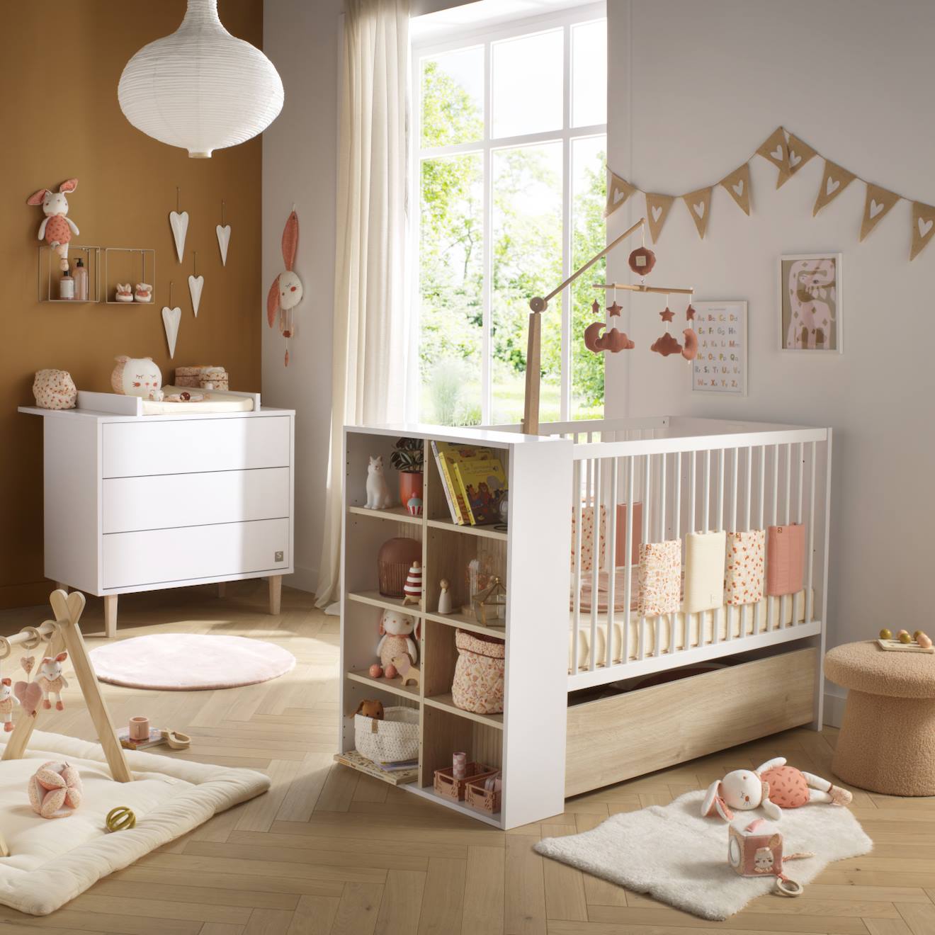 Chambre Bébé, Lit 120x60 Évolutif Et Commode À Langer 3 Tiroirs - Paloma Blanc
