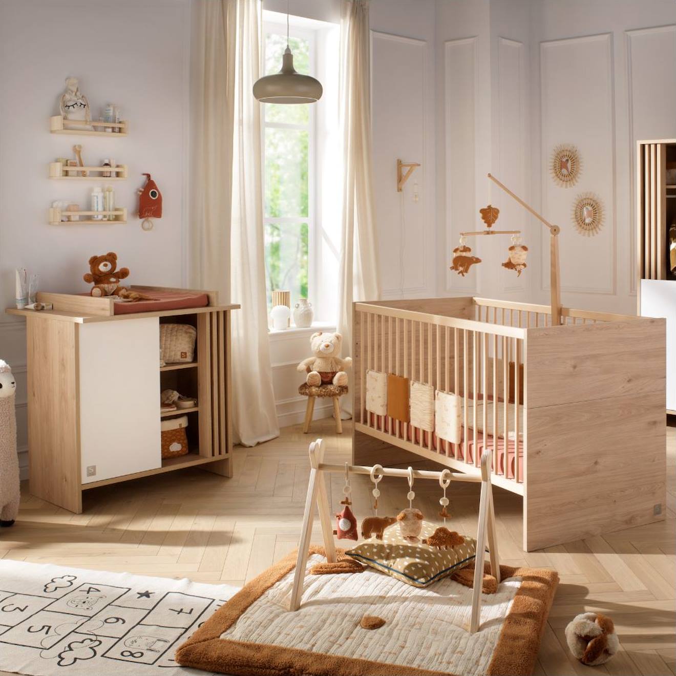 Chambre Bébé, Lit Évolutif Et Commode À Langer Avec Claustra - Tokyo Blanc/marron