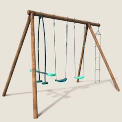 Jouet-Jeux de plein air-Portique en bois rond 4 agrès avec face à face et échelle gabin
