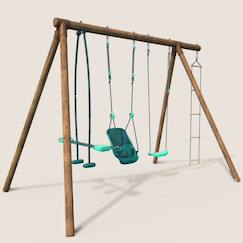 Jouet-Jeux de plein air-Portique en bois rond 4 agrès balançoire bébé, échelle et face à face suzon