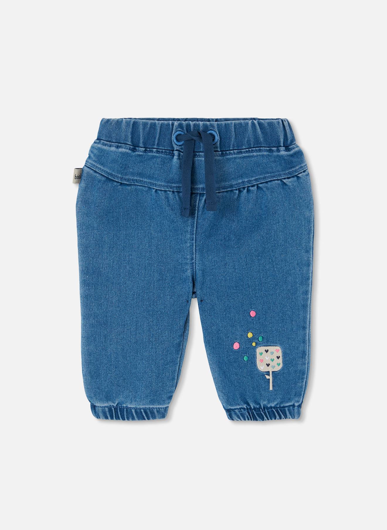 Pantalon Bébé Fille Brodé Glace Bleu