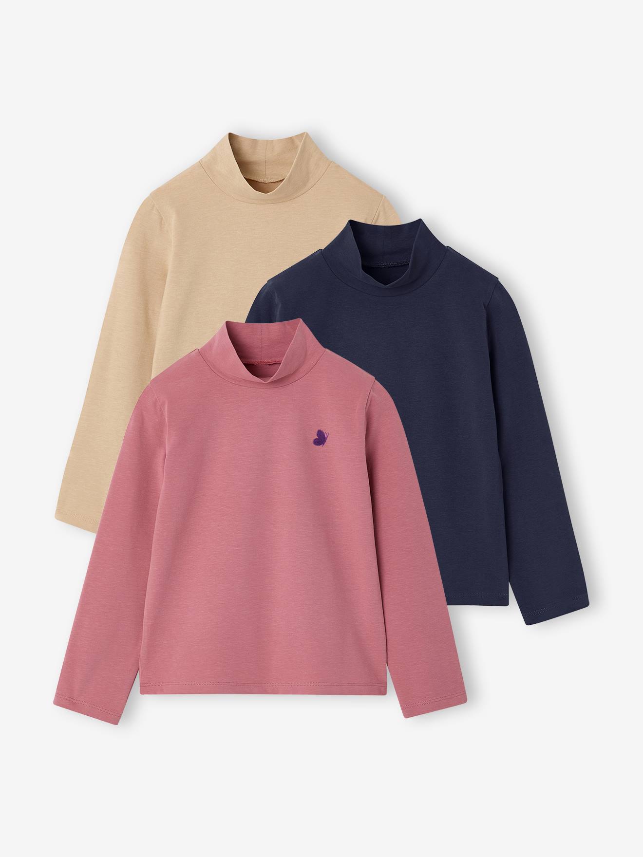 Lot de 3 tee-shirts BASICS col montant fille mauve 16$