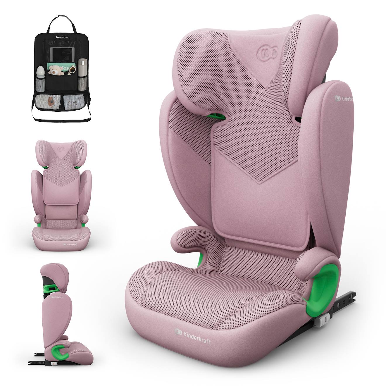 Siège Auto Kinderkraft Junior Fix 2 Plus + Organisateur Voiture 100-150 Cm Avec Isofix, H-guard, Sps, Air Flow Et Appuie-tête Réglable Rose