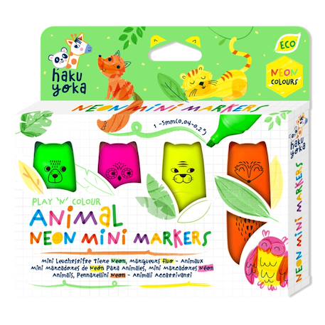 Haku Yoka - Set De 4 Marquers Mini Fluo - Animaux Multicolor
