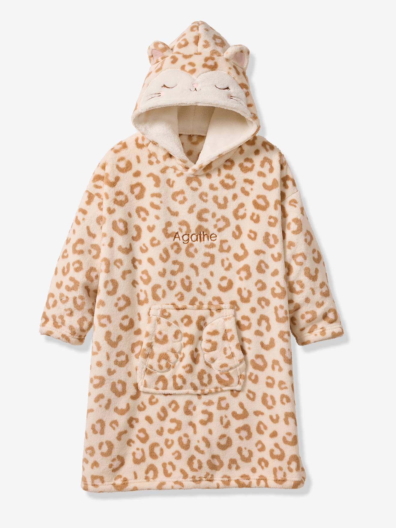 Poncho plaid polaire fille écru