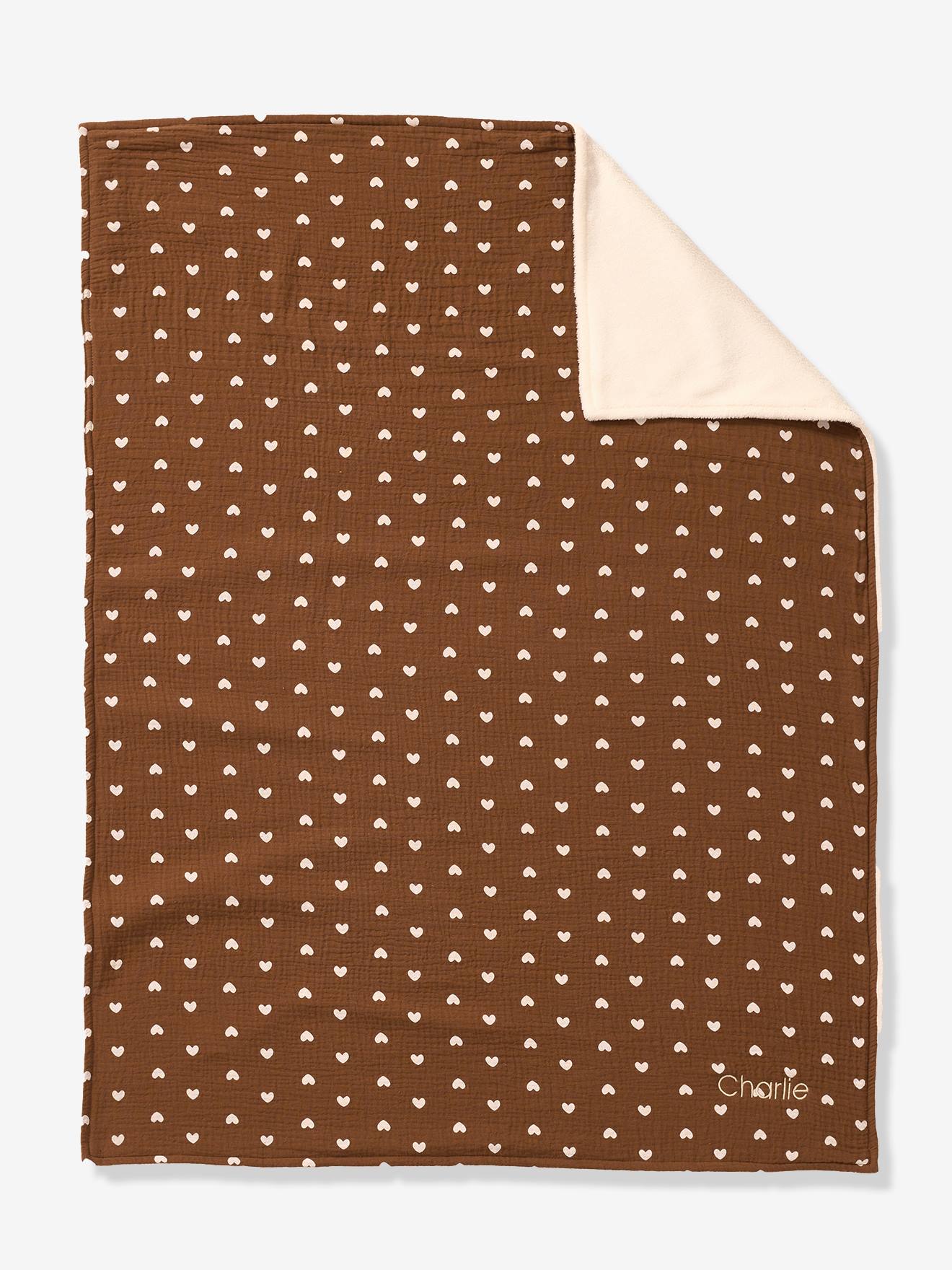 Couverture en gaze de coton et sherpa chocolat (Vertbaudet) - Image 1