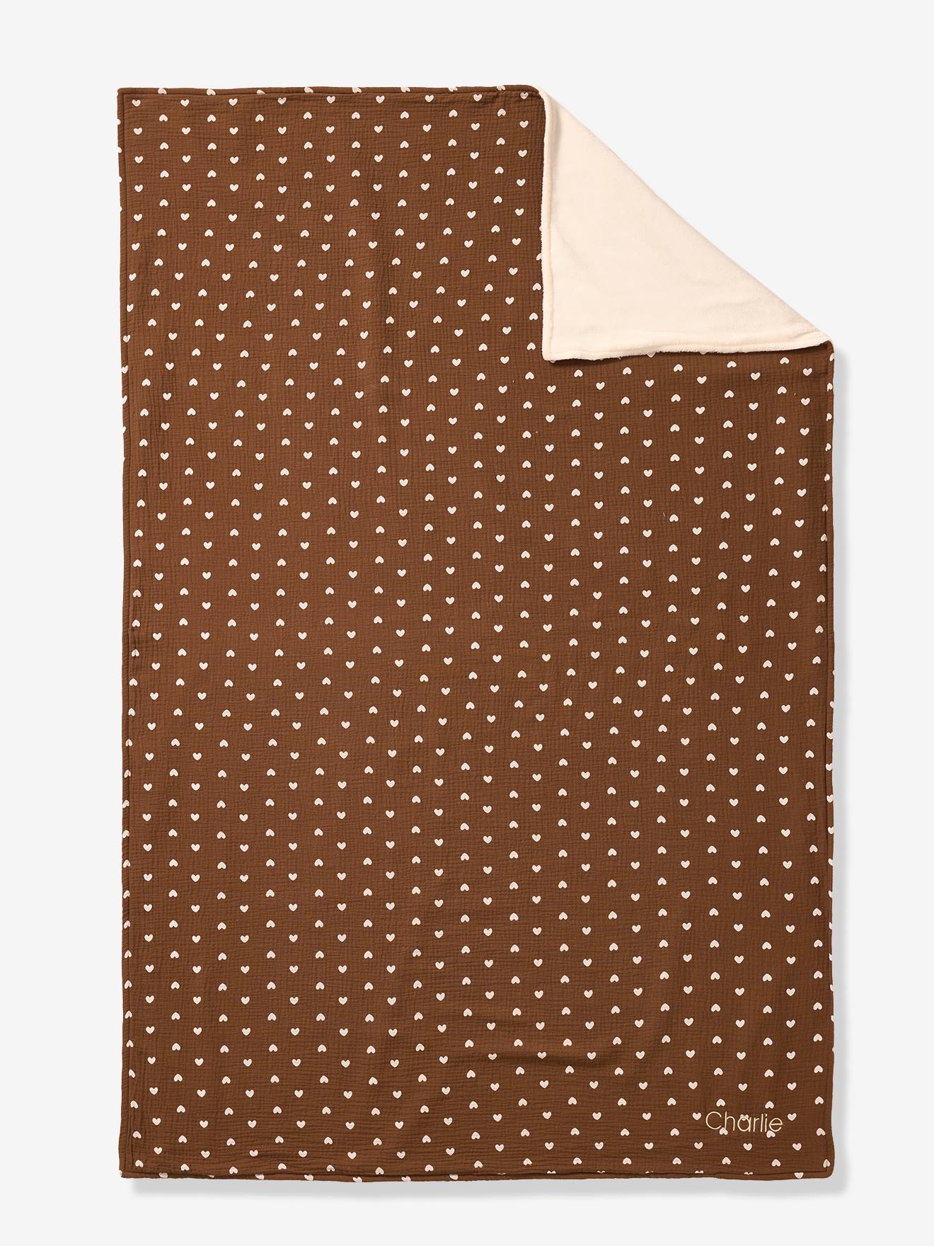 Couverture en gaze de coton et sherpa chocolat (Vertbaudet) - Couverture