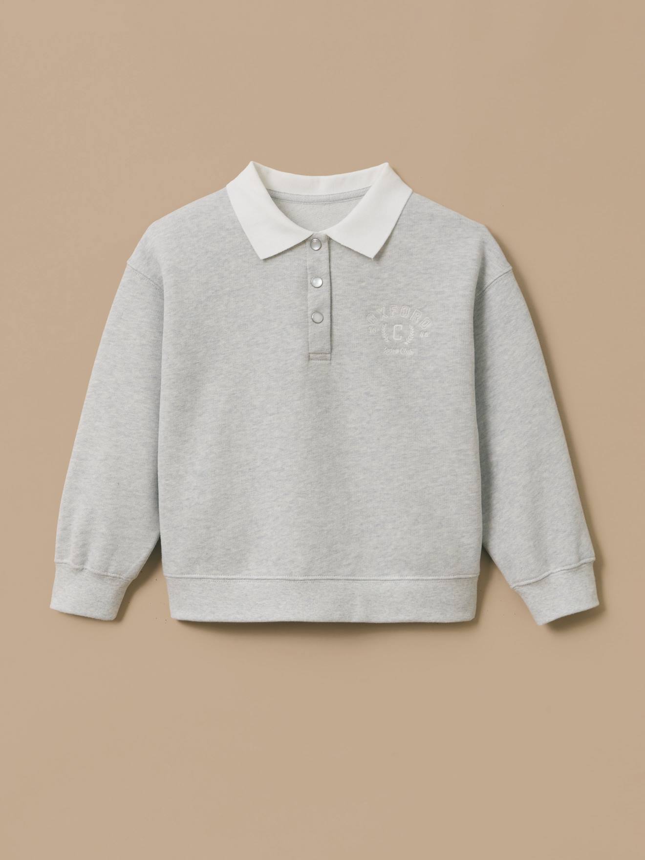 Sweat Polo Brodé Fille Gris Chine Clair