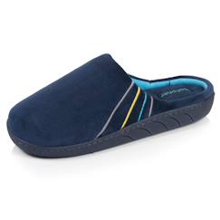 Chaussures-Chaussons mules microvelours marine semelle ergonomique, mousse à mémoire de forme