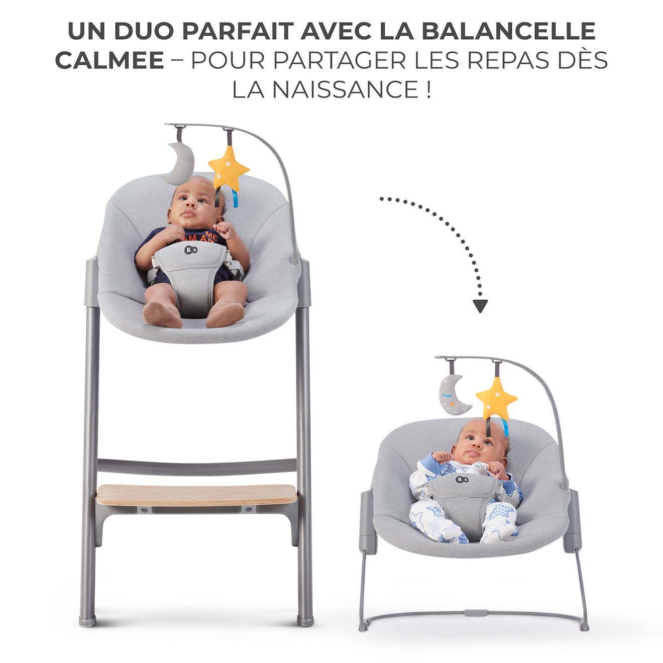 Chaise Haute Évolutive Kinderkraft Livy 4 En 1 Avec Transat Bébé, Assise Réglable, Repose-pieds Ajustable Et Charge 110 Kg Gris (Kinderkraft) - Image 2
