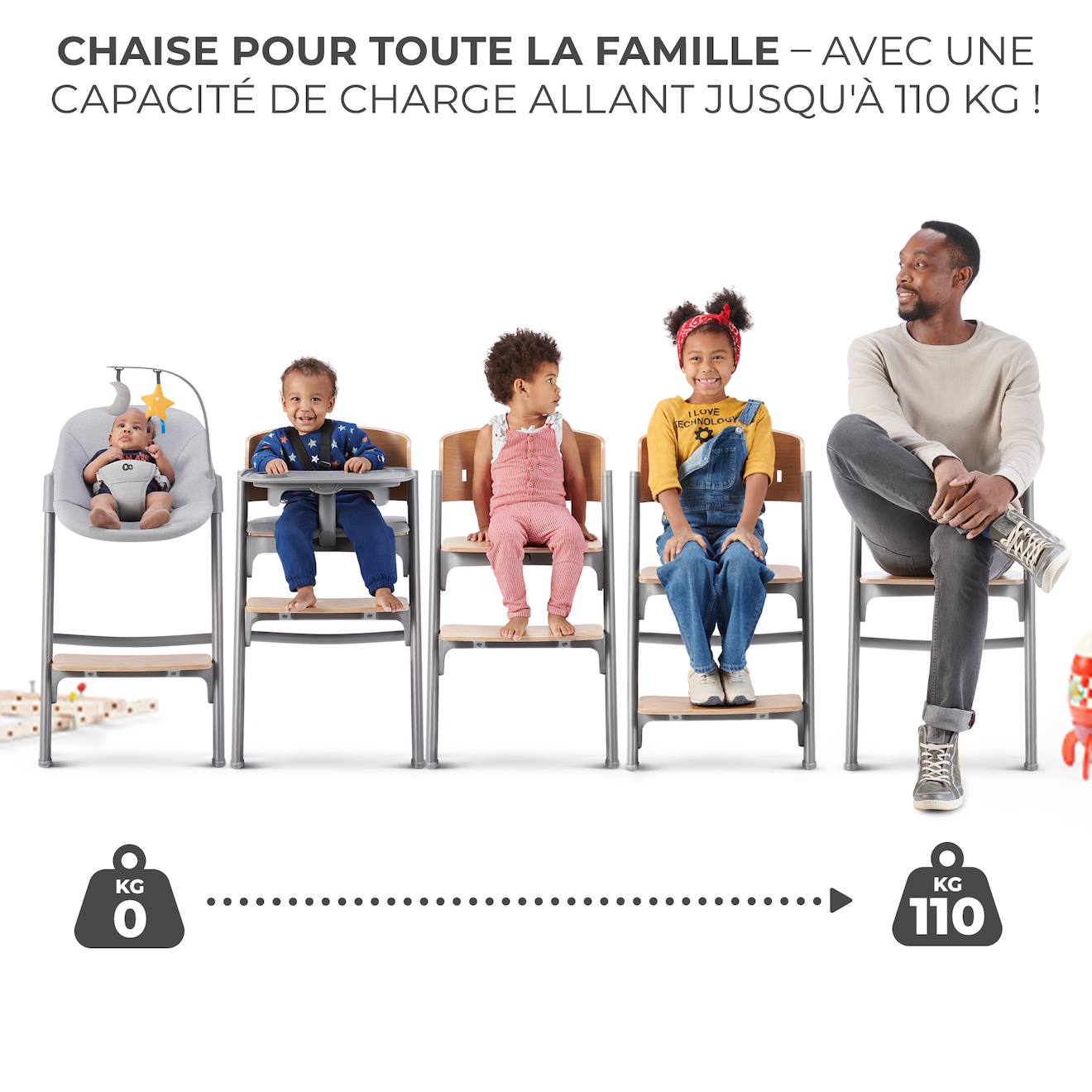 Chaise Haute Évolutive Kinderkraft Livy 4 En 1 Avec Transat Bébé, Assise Réglable, Repose-pieds Ajustable Et Charge 110 Kg Gris (Kinderkraft) - Image 1