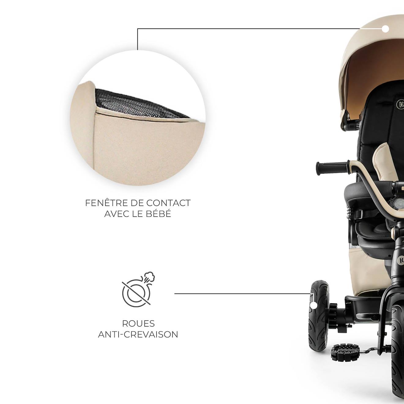 Tricycle Évolutif Kinderkraft Easytwist 5 En 1 Avec Siège Rotatif 360°, Roues Pu Increvables Et Capote Upf50+ Beige (Kinderkraft) - Image 2