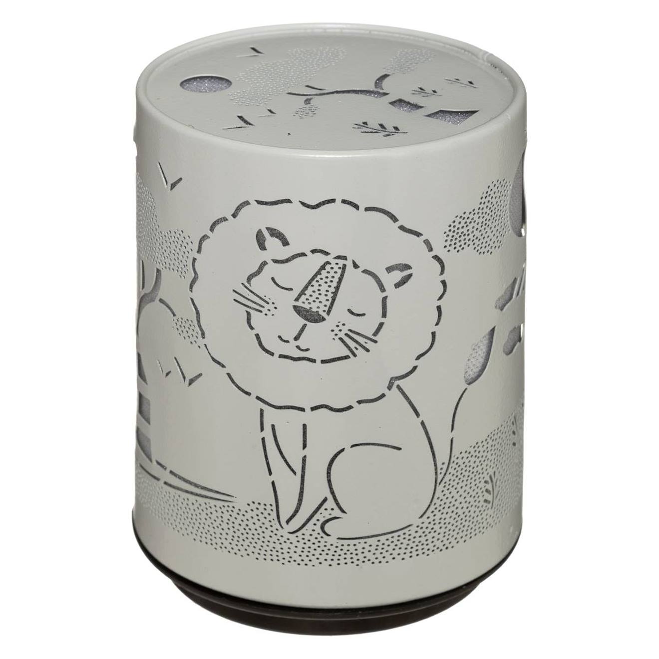 Veilleuse À Pile Push Trendy H.13cm Métal Gris Lion