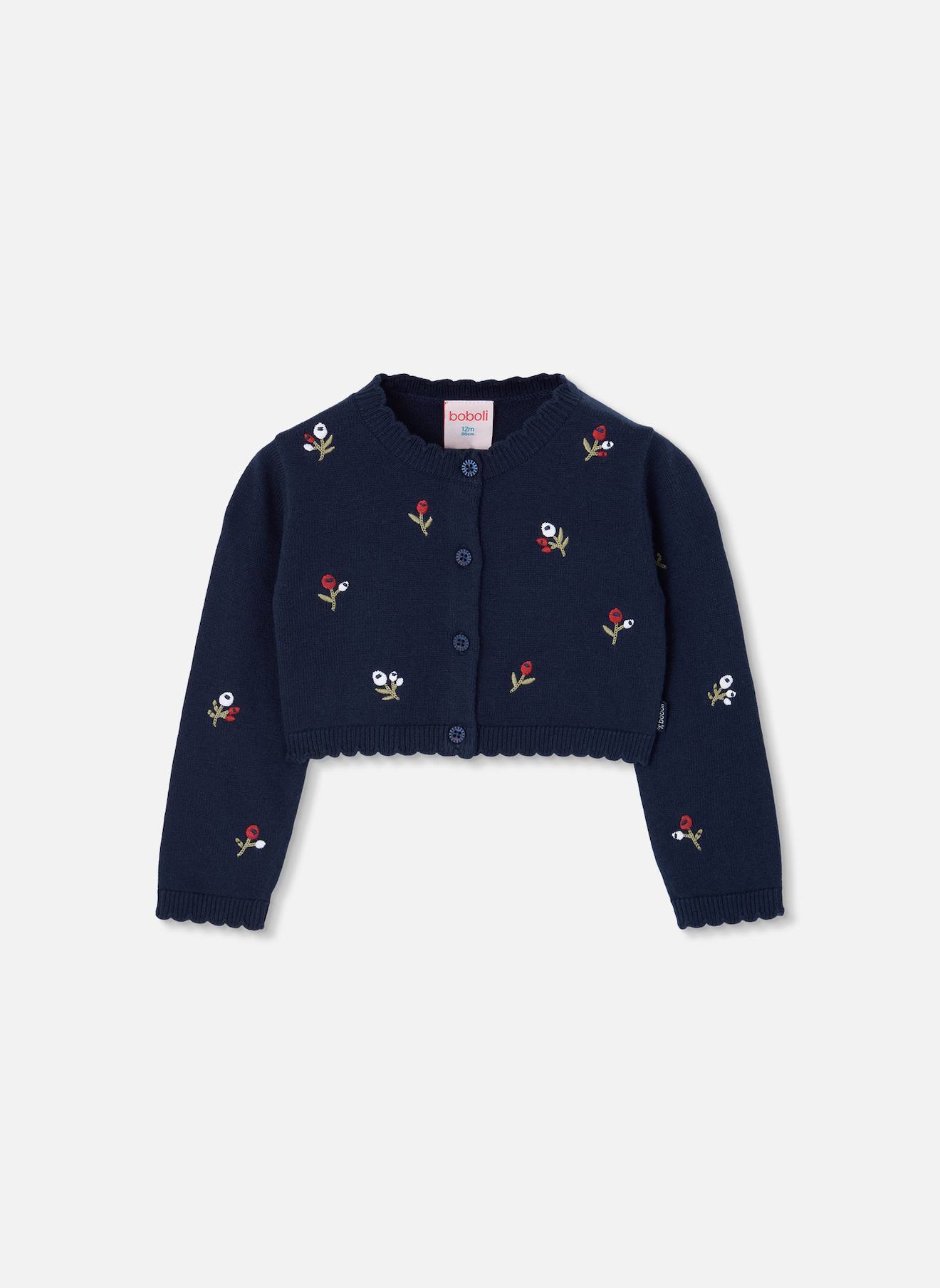 Gilet En Maille Fille Broderie Fleurs Bleu 40 €