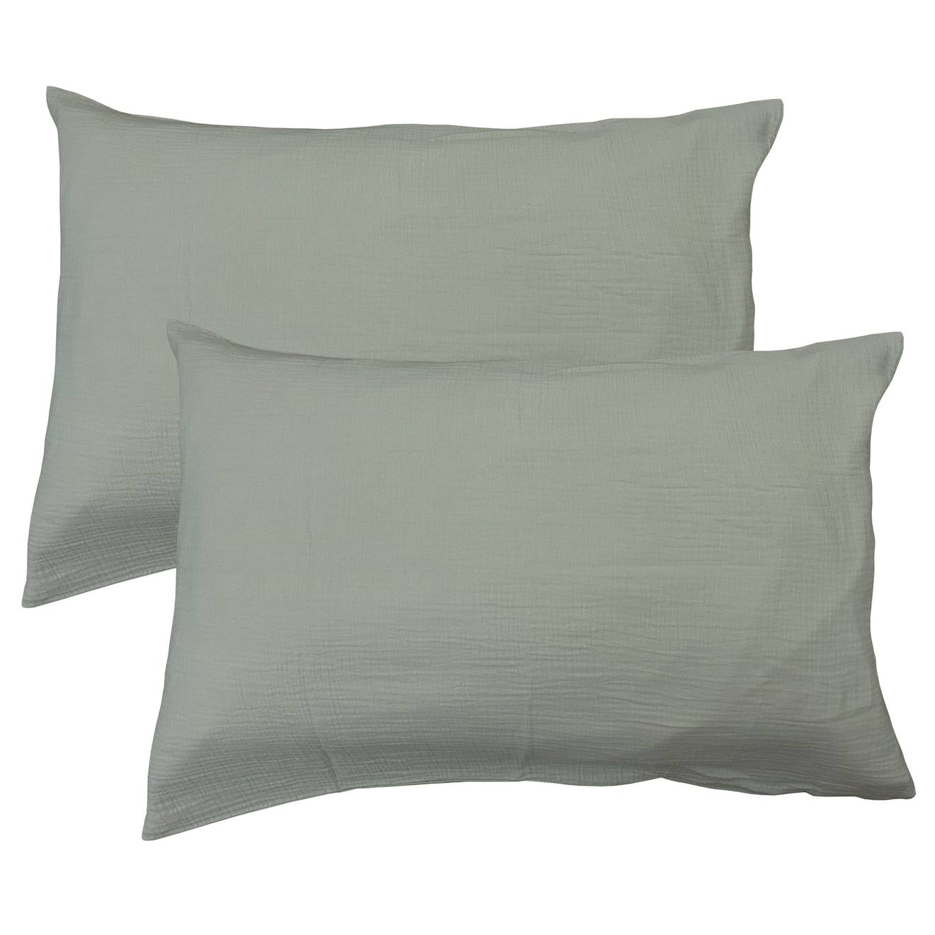 Set De 2 Taies D'oreiller Unies En Coton, Gaze De Coton Lichen