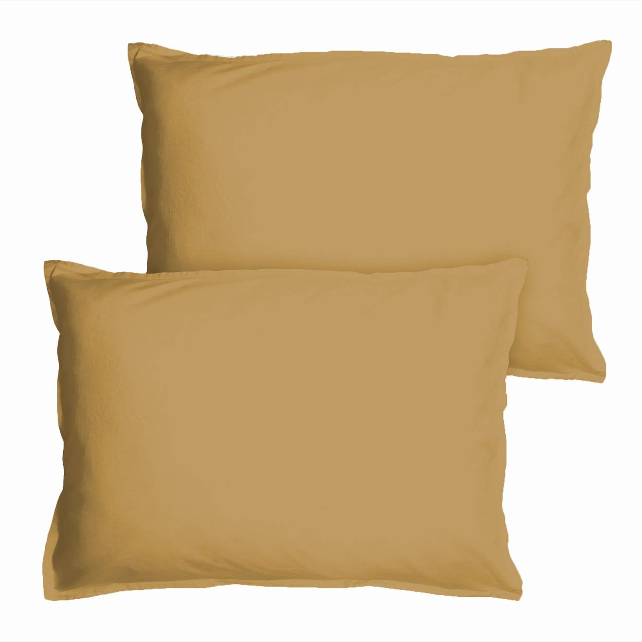 Set De 2 Taies D'oreiller Unies À Volant, Coton Lavé Miel