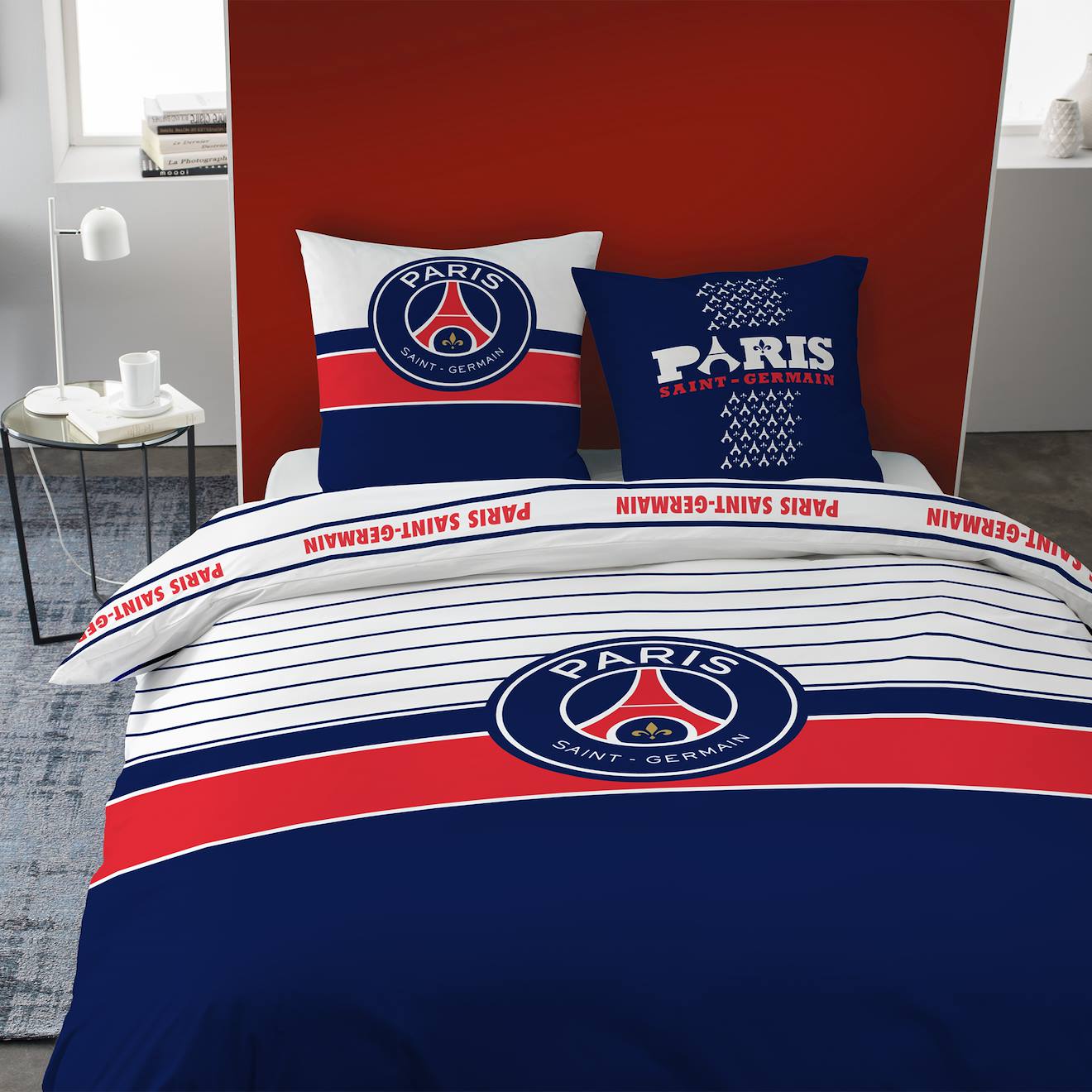 Parure De Lit Imprime 100 Coton Psg Logo Bleu 34$