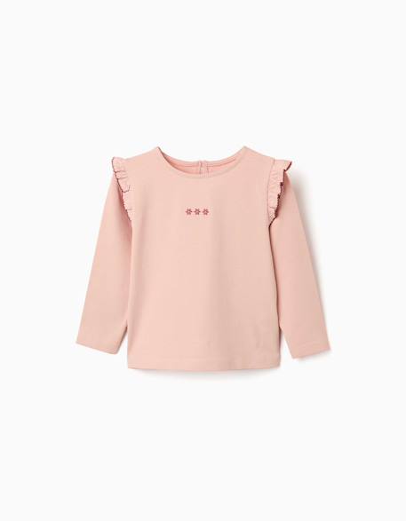 Fille-T-shirt, sous-pull-T-shirt-T-shirt à manches longues avec volants et broderie