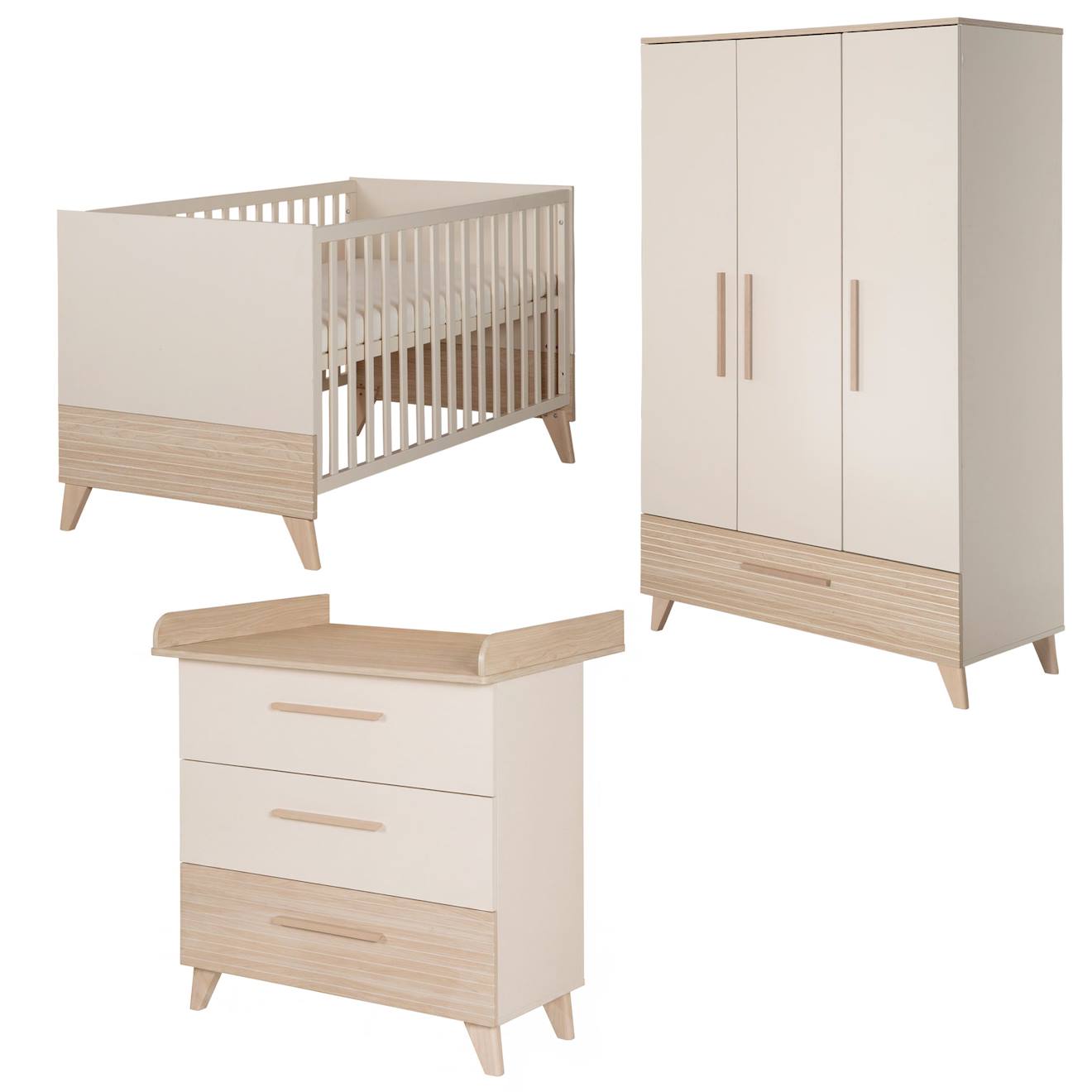 Ensemble De Meubles Pour Bébé ‘sidney’ Duo – Pieds Et Poignées En Bois Massif Cachemire / Chêne