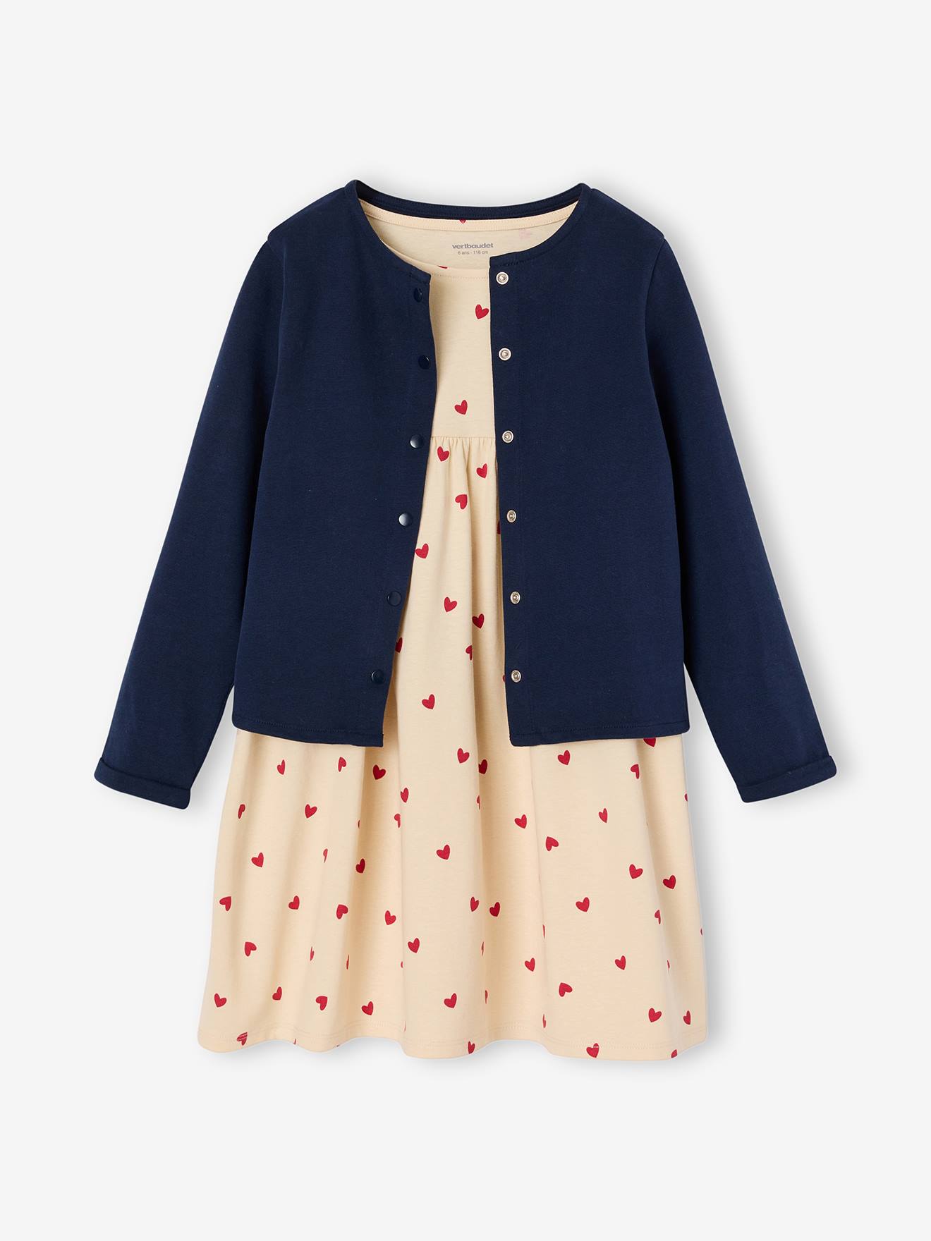 Ensemble fille cardigan et robe imprimée fleurs marine