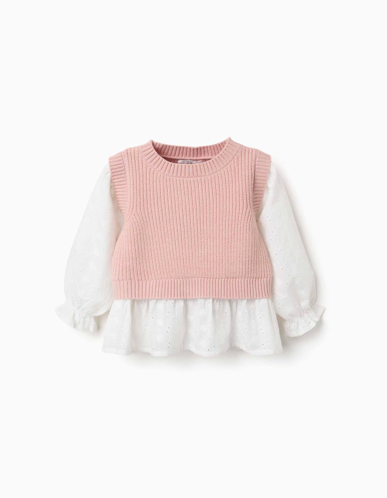 Pull Bi-matire En Maille Et Coton Rose Clair 30$