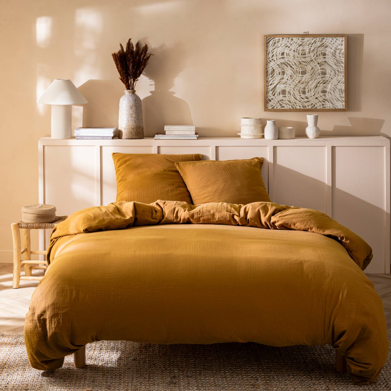 Housse De Couette Unie En Coton, Gaze De Coton Caramel