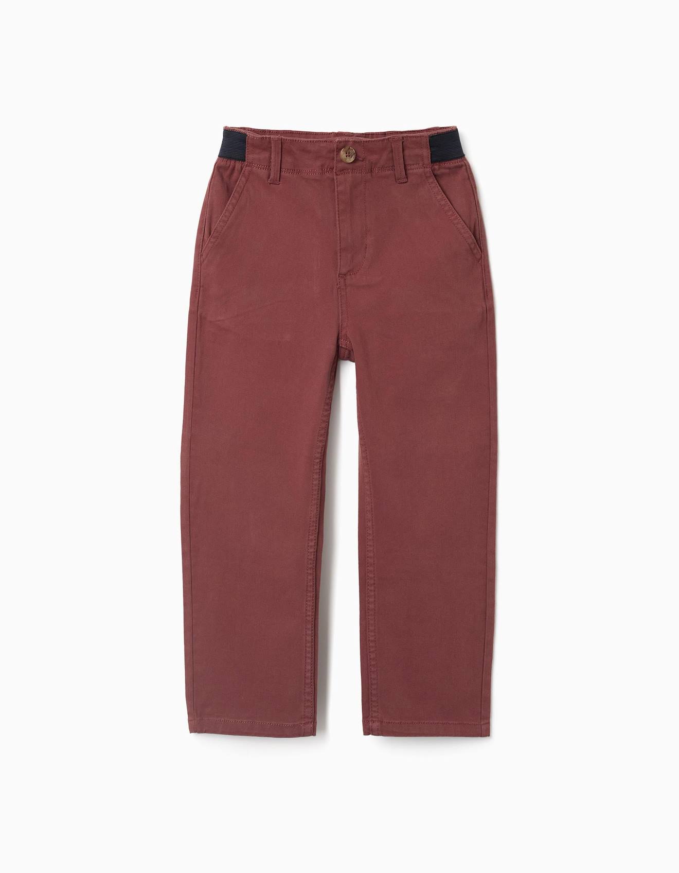 Pantalon Chino En Sergé À Coupe Droite Avec Bande Élastique Marron