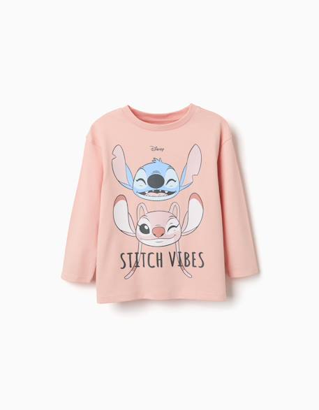 Fille-T-shirt en coton à manches longues avec imprimé stitch vibes
