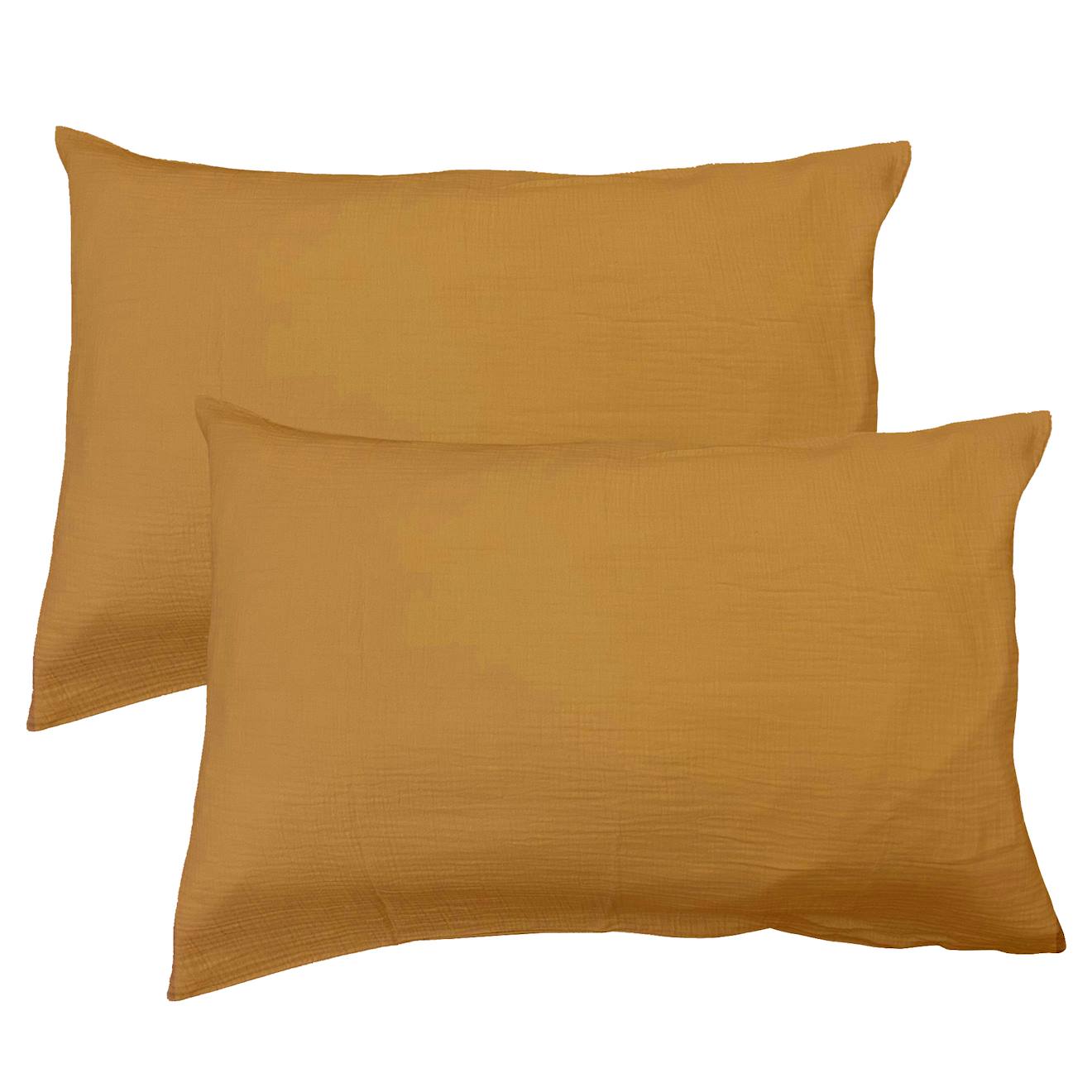 Set De 2 Taies D'oreiller Unies En Coton, Gaze De Coton Caramel